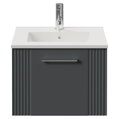 Avant Satin Grey 500mm Wall Mounted Single Drawer Vanity Unit with Angel Basin Front View