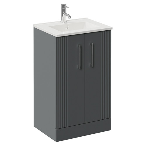 Avant Satin Grey 500mm 2 Door Vanity Unit with Angel Basin Left Hand View