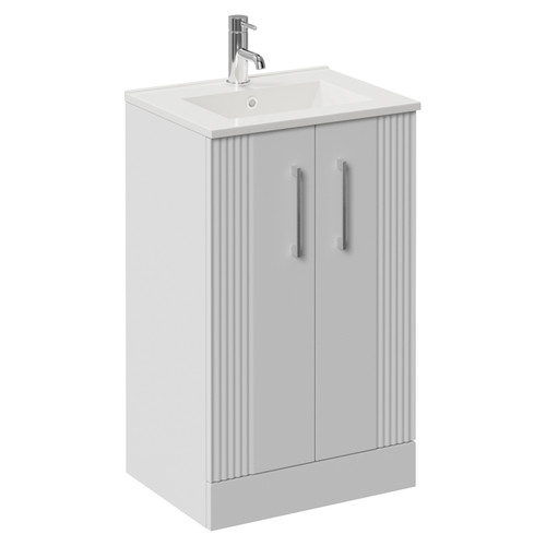 Avant Satin White 500mm 2 Door Vanity Unit with Angel Basin Left Hand View