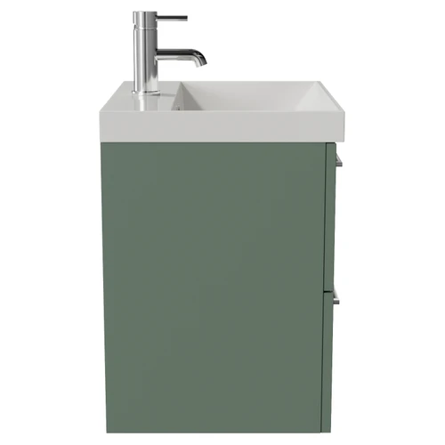 Avant Satin Green 500mm Wall Mounted 2 Drawer Vanity Unit with Rimini Basin Side View