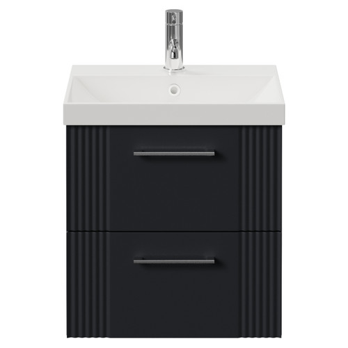 Avant Satin Anthracite 500mm Wall Mounted 2 Drawer Vanity Unit with Rimini Basin Front View