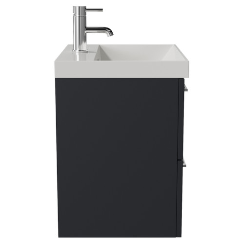 Avant Satin Anthracite 500mm Wall Mounted 2 Drawer Vanity Unit with Rimini Basin Side View