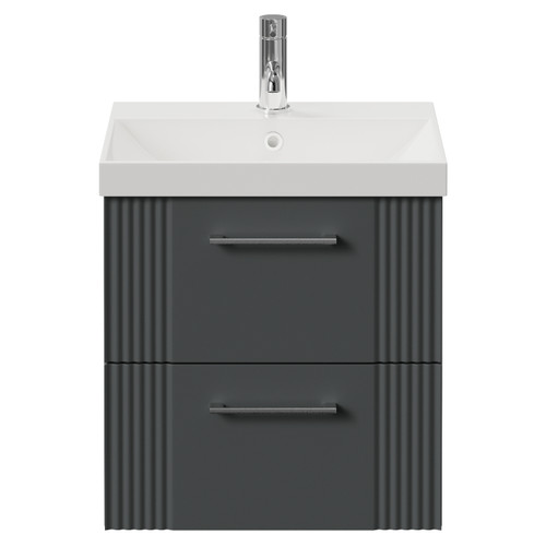 Avant Satin Grey 500mm Wall Mounted 2 Drawer Vanity Unit with Rimini Basin Front View