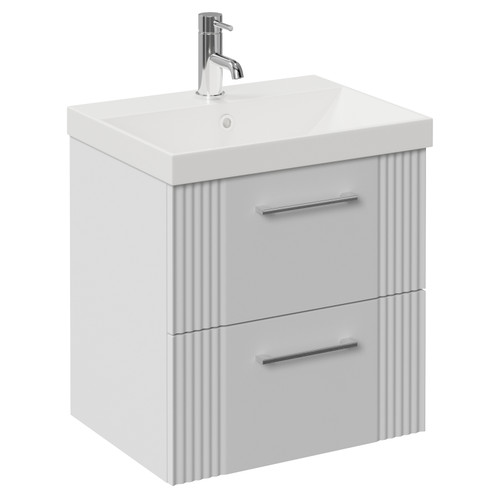Avant Satin White 500mm Wall Mounted 2 Drawer Vanity Unit with Rimini Basin Left Hand View