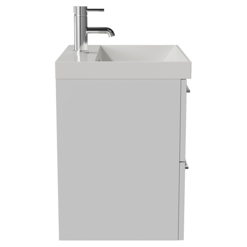 Avant Satin White 500mm Wall Mounted 2 Drawer Vanity Unit with Rimini Basin Side View