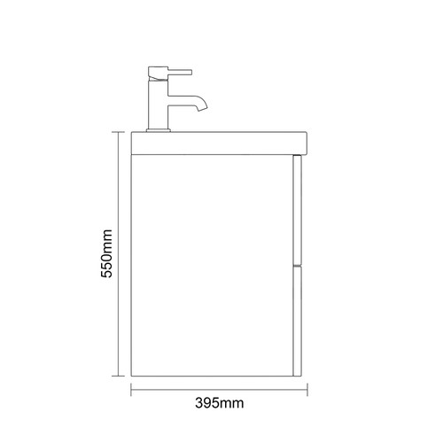 Avant Satin White 500mm Wall Mounted 2 Drawer Vanity Unit with Rimini Basin Side On Dimensions