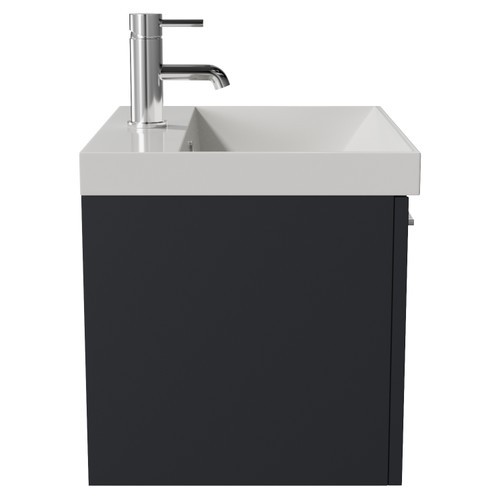 Avant Satin Anthracite 500mm Wall Mounted Single Drawer Vanity Unit with Rimini Basin Side View