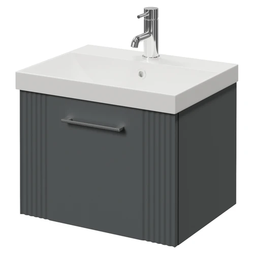 Avant Satin Grey 500mm Wall Mounted Single Drawer Vanity Unit with Rimini Basin Right Hand View