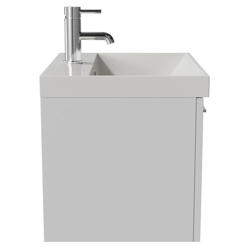Avant Satin White 500mm Wall Mounted Single Drawer Vanity Unit with Rimini Basin Side View