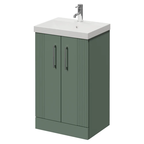 Avant Satin Green 500mm 2 Door Vanity Unit with Rimini Basin Right Hand View