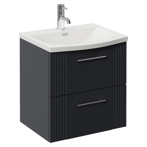 Avant Satin Anthracite 500mm Wall Mounted 2 Drawer Vanity Unit with Arc Basin Left Hand View