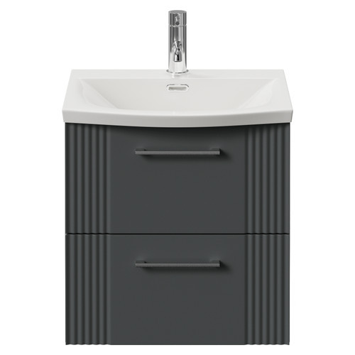 Avant Satin Grey 500mm Wall Mounted 2 Drawer Vanity Unit with Arc Basin Front View