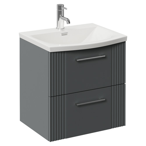 Avant Satin Grey 500mm Wall Mounted 2 Drawer Vanity Unit with Arc Basin Left Hand View