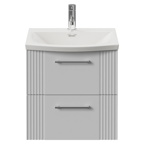 Avant Satin White 500mm Wall Mounted 2 Drawer Vanity Unit with Arc Basin Front View
