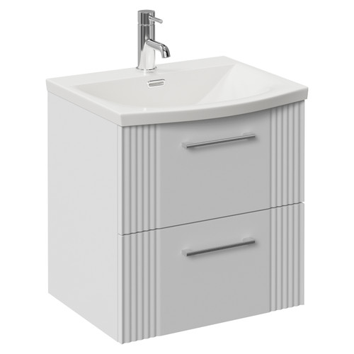 Avant Satin White 500mm Wall Mounted 2 Drawer Vanity Unit with Arc Basin Left Hand View