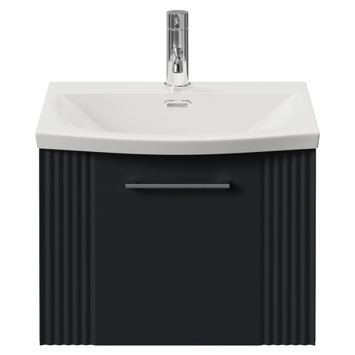 Avant Satin Anthracite 500mm Wall Mounted Single Drawer Vanity Unit Arc Basin Front View