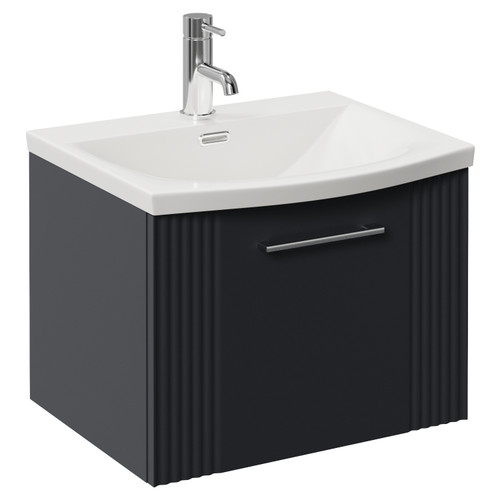 Avant Satin Anthracite 500mm Wall Mounted Single Drawer Vanity Unit Arc Basin Left Hand View