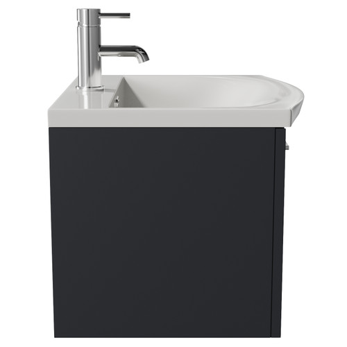 Avant Satin Anthracite 500mm Wall Mounted Single Drawer Vanity Unit Arc Basin Side View