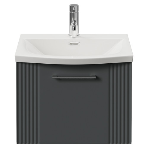 Avant Satin Grey 500mm Wall Mounted Single Drawer Vanity Unit Arc Basin Front View