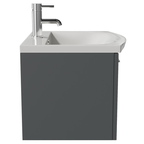 Avant Satin Grey 500mm Wall Mounted Single Drawer Vanity Unit Arc Basin Side View