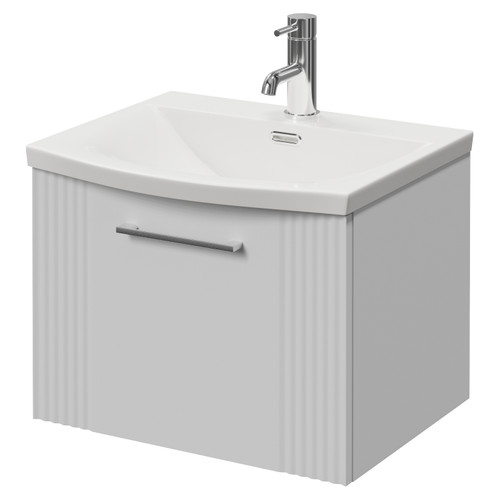 Avant Satin White 500mm Wall Mounted Single Drawer Vanity Unit Arc Basin Right Hand View