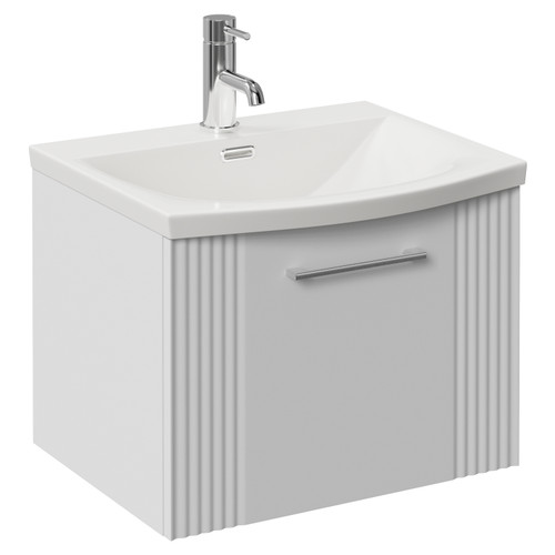Avant Satin White 500mm Wall Mounted Single Drawer Vanity Unit Arc Basin Left Hand View