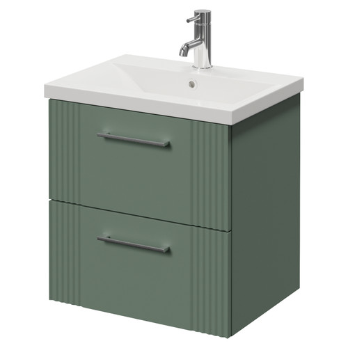 Avant Satin Green 500mm Wall Mounted 2 Drawer Vanity Unit with Glide Basin Right Hand View