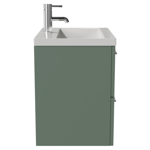 Avant Satin Green 500mm Wall Mounted 2 Drawer Vanity Unit with Glide Basin Side View
