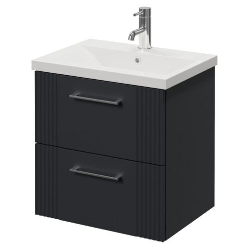 Avant Satin Anthracite 500mm Wall Mounted 2 Drawer Vanity Unit with Glide Basin Right Hand View