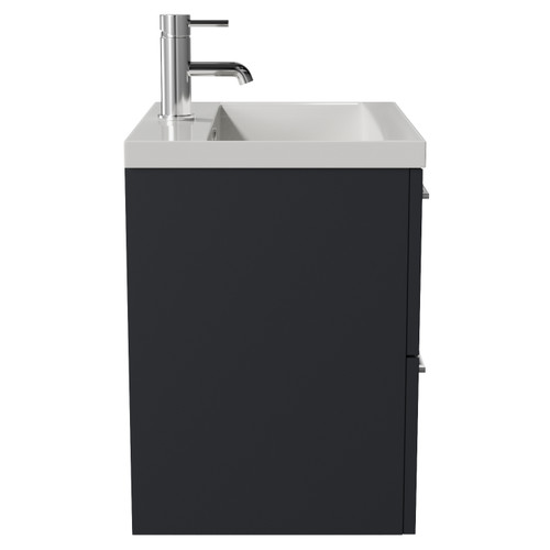 Avant Satin Anthracite 500mm Wall Mounted 2 Drawer Vanity Unit with Glide Basin Side View