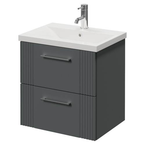 Avant Satin Grey 500mm Wall Mounted 2 Drawer Vanity Unit with Glide Basin Right Hand View