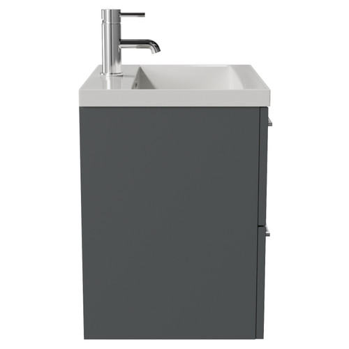 Avant Satin Grey 500mm Wall Mounted 2 Drawer Vanity Unit with Glide Basin Side View