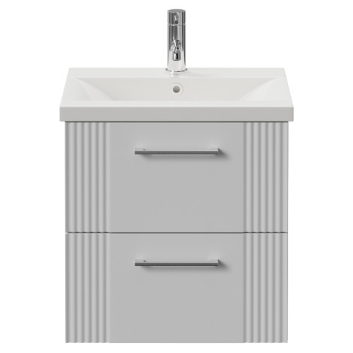 Avant Satin White 500mm Wall Mounted 2 Drawer Vanity Unit with Glide Basin Front View