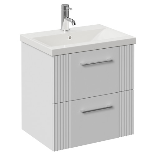 Avant Satin White 500mm Wall Mounted 2 Drawer Vanity Unit with Glide Basin Left Hand View