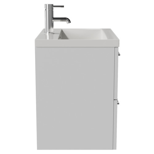 Avant Satin White 500mm Wall Mounted 2 Drawer Vanity Unit with Glide Basin Side View
