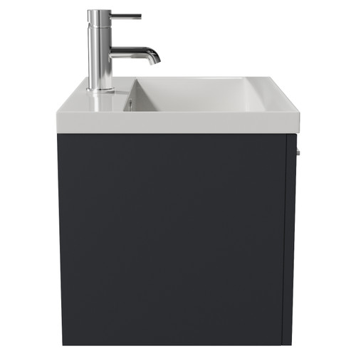 Avant Satin Anthracite 500mm Wall Mounted Single Drawer Vanity Unit with Glide Basin Side View