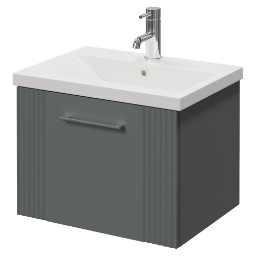 Avant Satin Grey 500mm Wall Mounted Single Drawer Vanity Unit with Glide Basin Right Hand View