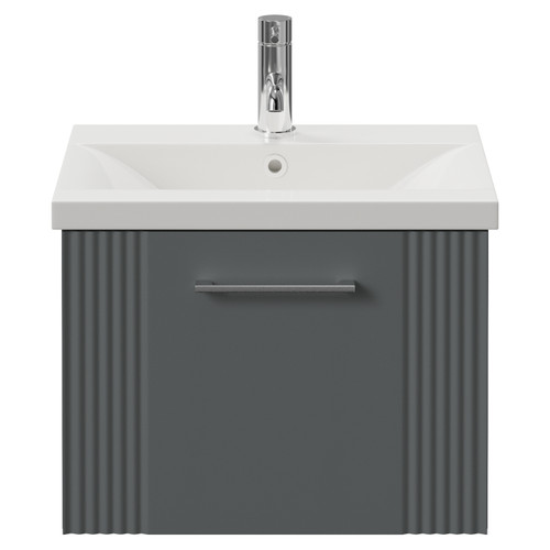 Avant Satin Grey 500mm Wall Mounted Single Drawer Vanity Unit with Glide Basin Front View