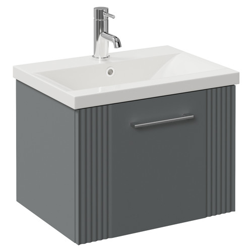 Avant Satin Grey 500mm Wall Mounted Single Drawer Vanity Unit with Glide Basin Left Hand View