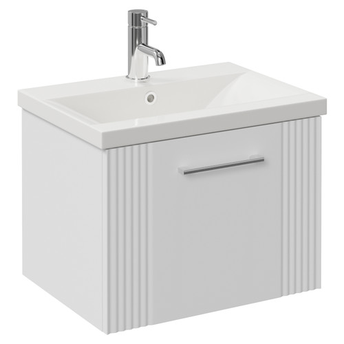 Avant Satin White 500mm Wall Mounted Single Drawer Vanity Unit with Glide Basin Left Hand View