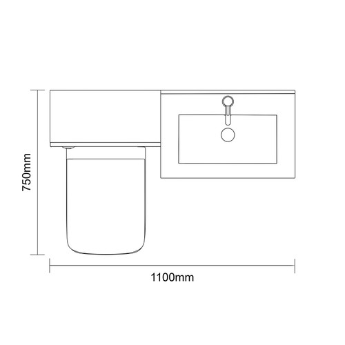 Avant Satin Green 1100mm 2 Door Vanity Unit and Toilet Suite with Angel Basin Top Down Dimensions