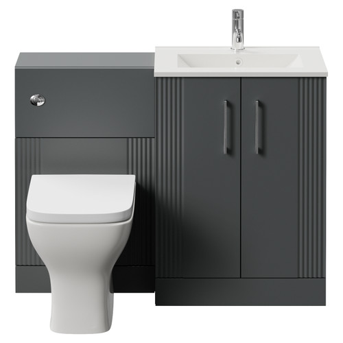 Avant Satin Grey 1100mm 2 Door Vanity Unit and Toilet Suite with Angel Basin Front View