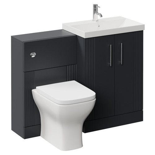 Avant Satin Anthracite 1100mm 2 Door Vanity Unit and Toilet Suite with Rimini Basin Left Hand View