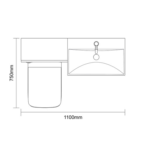 Avant Satin White 1100mm 2 Door Vanity Unit and Toilet Suite with Rimini Basin Top Down Dimensions