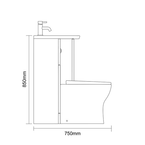 Avant Satin Grey 1000mm 2 Door Vanity Unit and Toilet Suite with Arc Basin Side On Dimensions