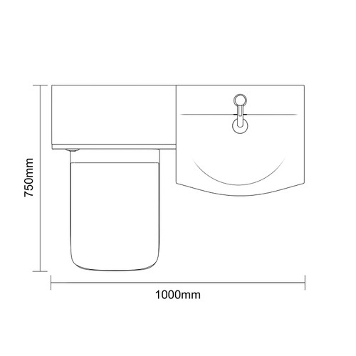 Avant Satin Grey 1000mm 2 Door Vanity Unit and Toilet Suite with Arc Basin Top Down Dimensions