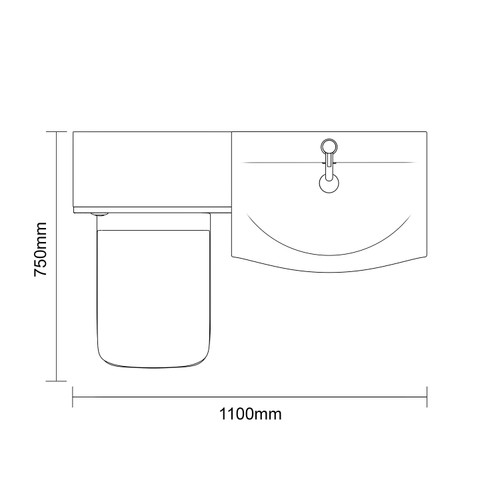 Avant Satin Grey 1100mm 2 Door Vanity Unit and Toilet Suite with Arc Basin Top Down Dimensions