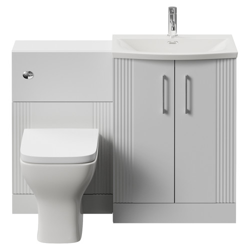 Avant Satin White 1100mm 2 Door Vanity Unit and Toilet Suite with Arc Basin Front View