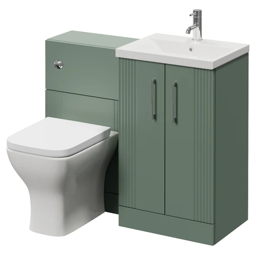 Avant Satin Green 1000mm 2 Door Vanity Unit and Toilet Suite with Glide Basin Right Hand View