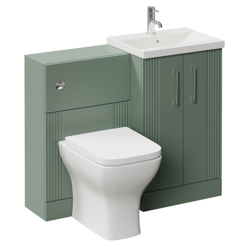 Avant Satin Green 1000mm 2 Door Vanity Unit and Toilet Suite with Glide Basin Left Hand View